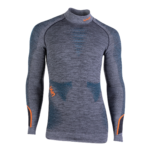Thermounterwäsche UYN Man Ambityon UW Shirt LG_SL Melange Turtleneck Black Melange/Atlantic/Orange Shiny - 2023/24