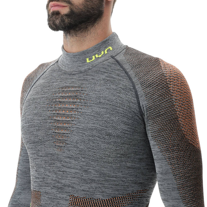 Thermounterwäsche UYN Man Ambityon UW Shirt LG_SL Melange Turtleneck Black Melange/Orange/Yellow - 2023/24